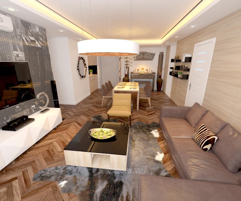 Ghế sofa góc da màu nâu